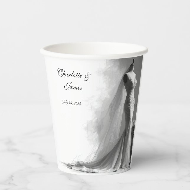 Gobelets En Papier Croquis de Mariée Romantique Tasse en Papier pour  (Recto)