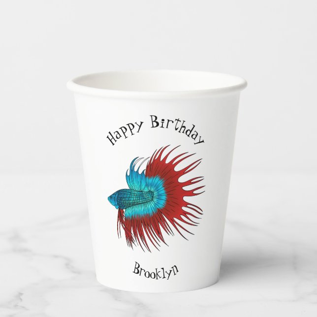 Gobelets En Papier Crowntail betta fish dessin animé (Recto)