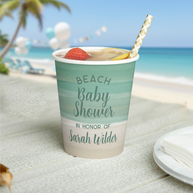 Gobelets En Papier Cubes en papier Baby shower Ocean Beach moderne (Perfect paper cup for your beach baby shower. Just add your name)