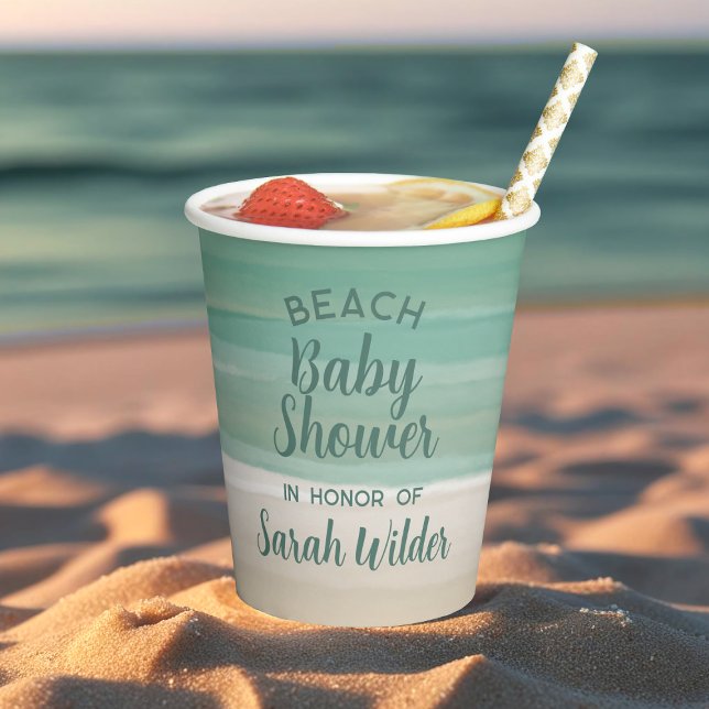 Gobelets En Papier Cubes en papier Baby shower Ocean Beach moderne (Perfect paper cup for your beach baby shower. Just add your name)