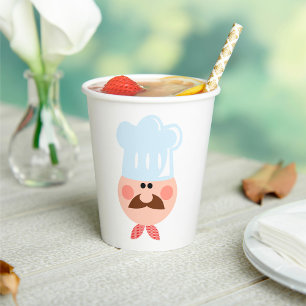 Gobelets En Papier Cuisinier Italien avec Moustache et Chapeau