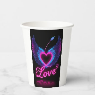 Gobelets En Papier Cups en papier à cœurs romantiques et ailes d'amou