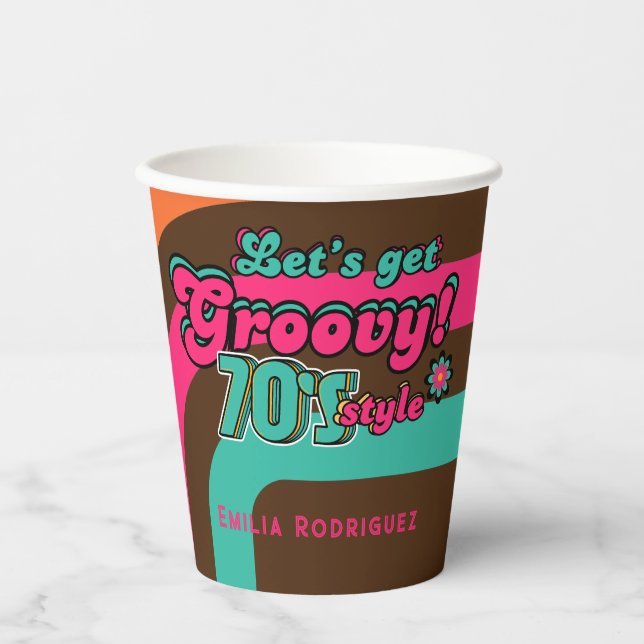 Gobelets En Papier Custom 70's Rétro Disco Anniversaire Boogie Groovy (Recto)