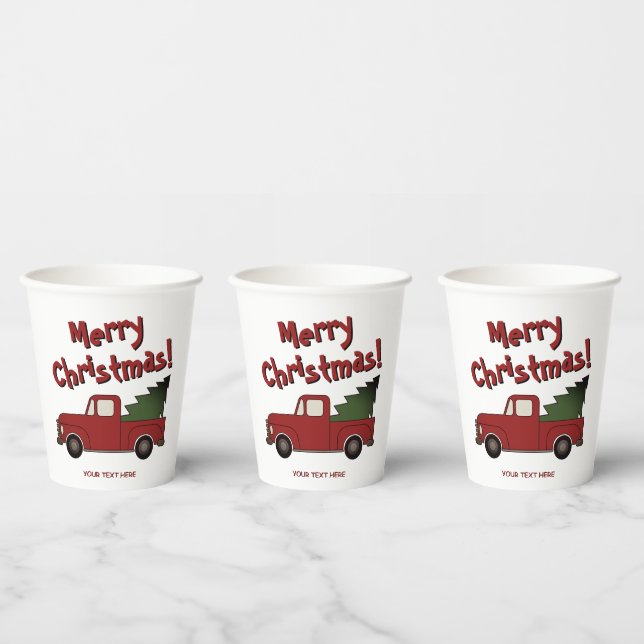 Gobelets En Papier Custom Christmas party cup with red truck and tree (Multi)