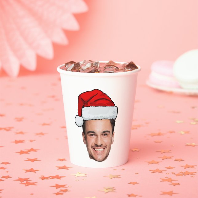 Gobelets En Papier Custom Face Photo Santa Hat Christmas (Insitu)