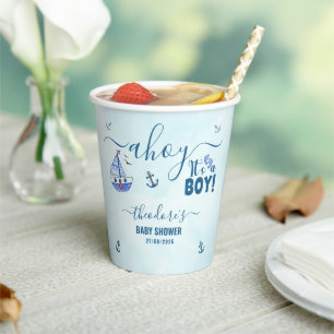 Gobelets En Papier Cute Ahoy C'est un Boy Sailboat Baby shower nautiq
