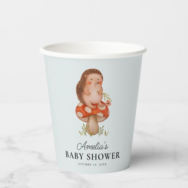 Gobelets En Papier Cute aquarelle Hérisson Baby shower bleu (Recto)