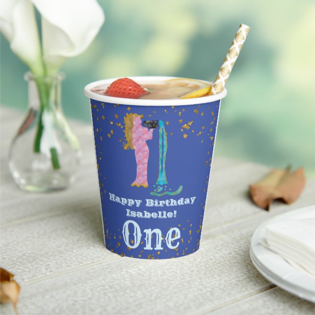 Gobelets En Papier Cute Aquarius Premier Anniversaire & Gold Confetti (Insitu)