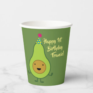 Gobelets En Papier Cute Avocado 1er anniversaire enfants