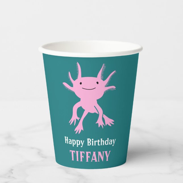 Gobelets En Papier Cute Axolotl Pink Salamander Birthday Party (Recto)