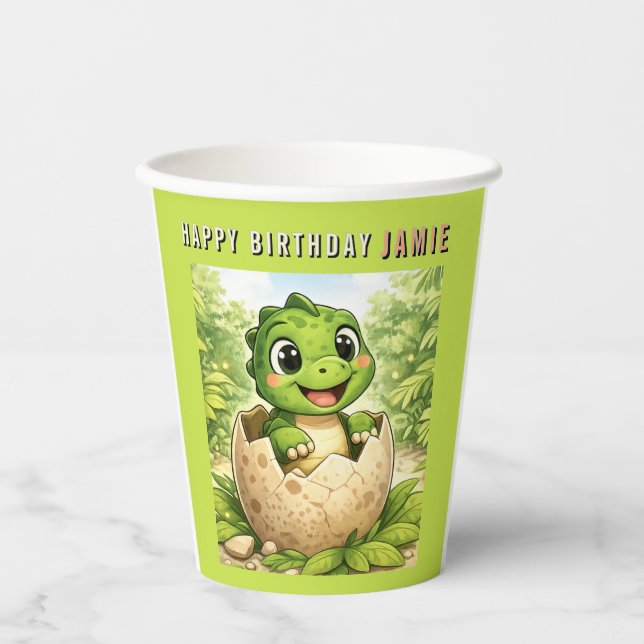 Gobelets En Papier Cute Baby Hatchling Dinosaur Birthday (Recto)