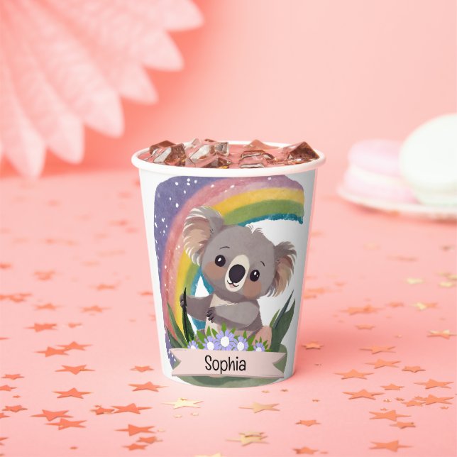 Gobelets En Papier Cute Baby Koala Rainbow Nom personnalisé (Insitu)