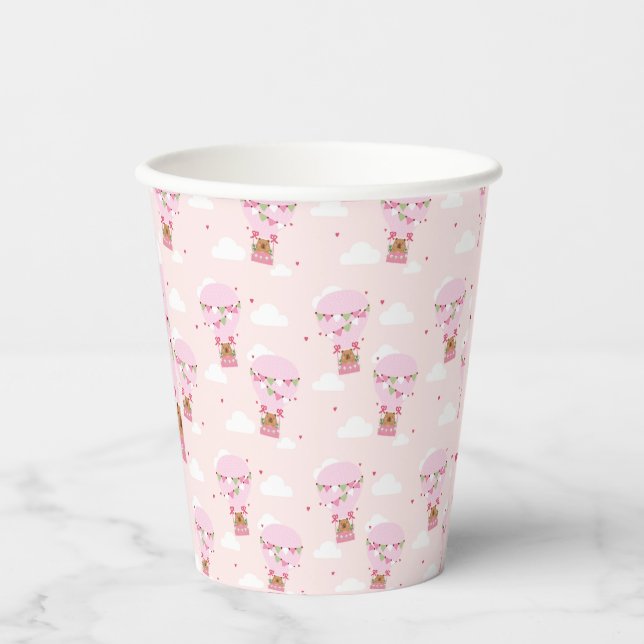 Gobelets En Papier Cute Capybara Montgolfière Rose Anniversaire  (Recto)