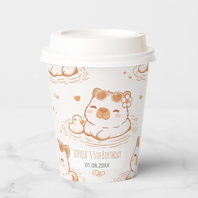 Gobelets En Papier Cute Capybara With Sunglasses Kids Birthday Party (Recto)