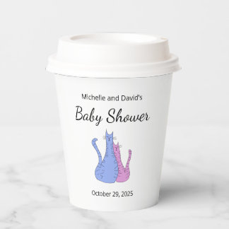 Gobelets En Papier Cute Chat Twins Baby shower bleu rose