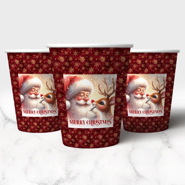 Gobelets En Papier Cute Christmas Party Cups with Santa and Rudolph (Cute Christmas Party Cups with Santa and Rudolph)