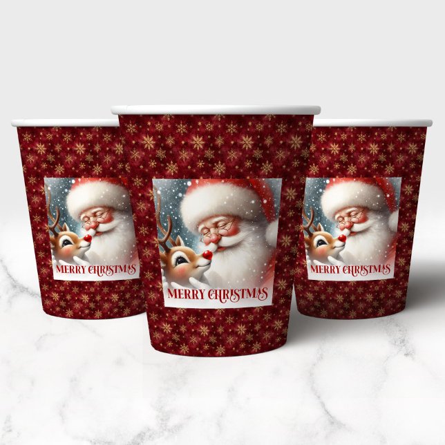 Gobelets En Papier Cute Classic Santa Rudolph Funny Holiday Party Cup (Cute Classic Santa Rudolph Funny Holiday Party Cups)