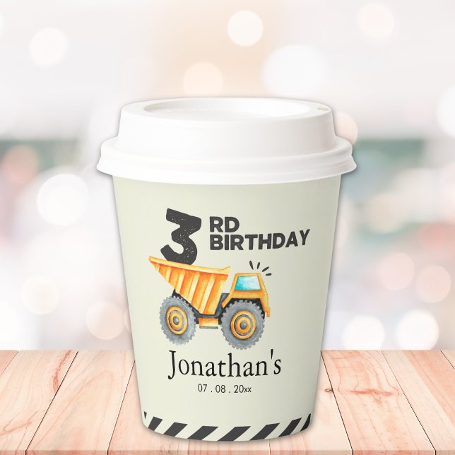 Gobelets En Papier Cute Construction Birthday Boy Party 3th Years (Créateur téléchargé)