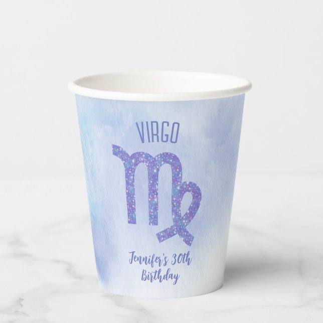 Gobelets En Papier Cute Custom Virgo Purple Astrologie Anniversaire (Recto)