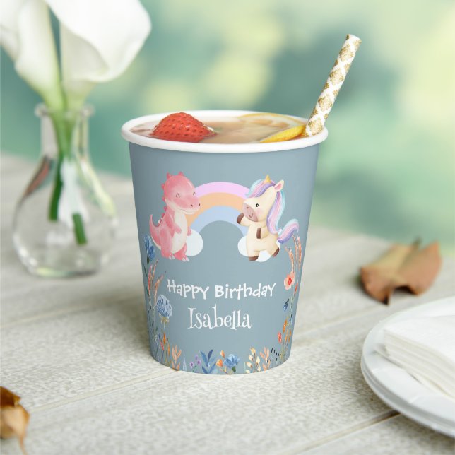Gobelets En Papier Cute Dinosaur Unicorn arc-en-ciel Fleur anniversai (Insitu)