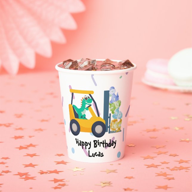 Gobelets En Papier Cute dinosaure Construction Camion garçon B2S Anni (Insitu)