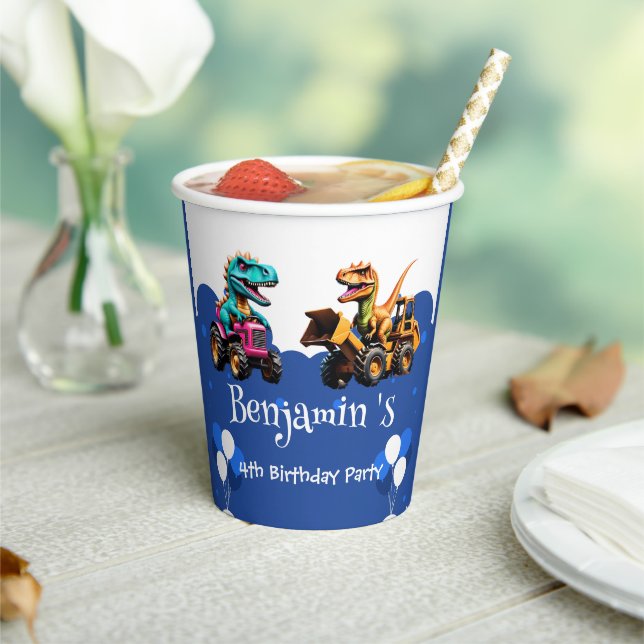 Gobelets En Papier Cute dinosaure Excavateur tracteur ballon Annivers (Insitu)