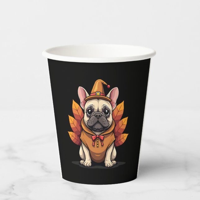 Gobelets En Papier Cute Dog Frenchie Thanksgiving Kids Teen Girl Boy  (Recto)