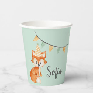 Gobelets En Papier Cute Fox Woodland Party Casquette Mint Anniversair