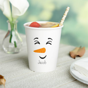 Gobelets En Papier Cute Frosty le Snowman visage souriant