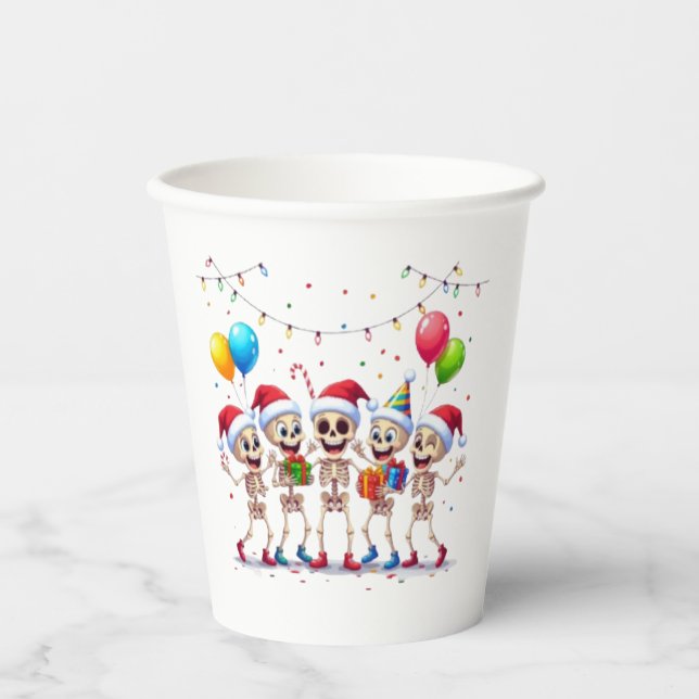 Gobelets En Papier Cute Funny Skeletons Christmas & New Year Celebrat (Recto)