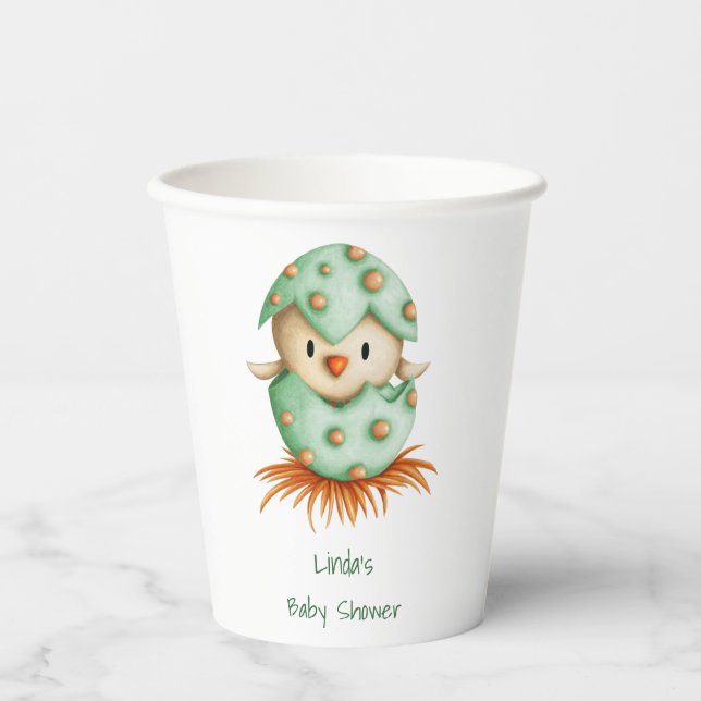 Gobelets En Papier Cute Gender Neutral Green Baby Bird Baby Shower (Recto)