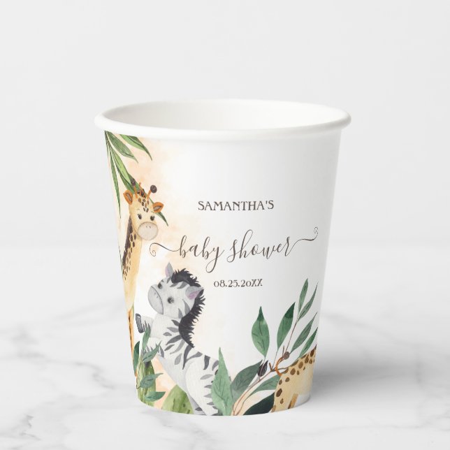 Gobelets En Papier Cute Giraffe, Baby shower Feuille Zebra (Recto)