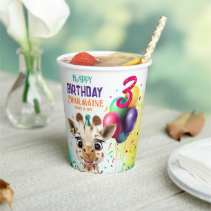 Gobelets En Papier Cute Giraffe Colorful Confetti Anniversaire de enf