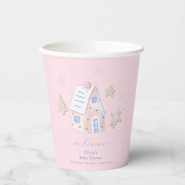 Gobelets En Papier Cute Girl Gingerbread Village Baby Shower Welcome (Recto)