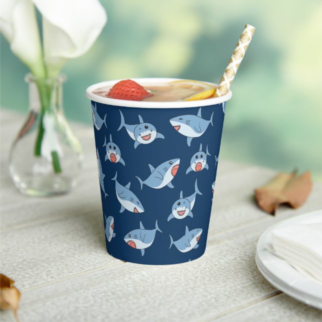 Gobelets En Papier Cute Great White Sharks Motif Océan (Insitu)