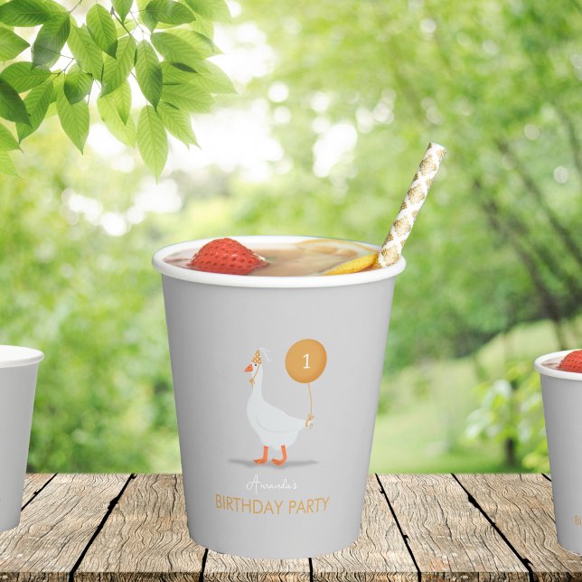 Gobelets En Papier Cute Grey and Yellow Silly Goose Anniversaire (Créateur téléchargé)