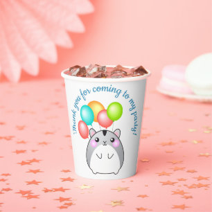 Gobelets En Papier Cute Gris Kawaii Hamster avec ballons tasse de pap