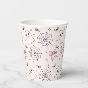 Gobelets En Papier Cute Halloween Ghost & Spiderweb Motif