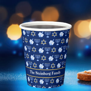 Gobelets En Papier Cute Hanoukka Dreidel Menorah Motif Custom Party