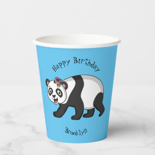 Gobelets En Papier Cute happy panda bear with flower cartoon