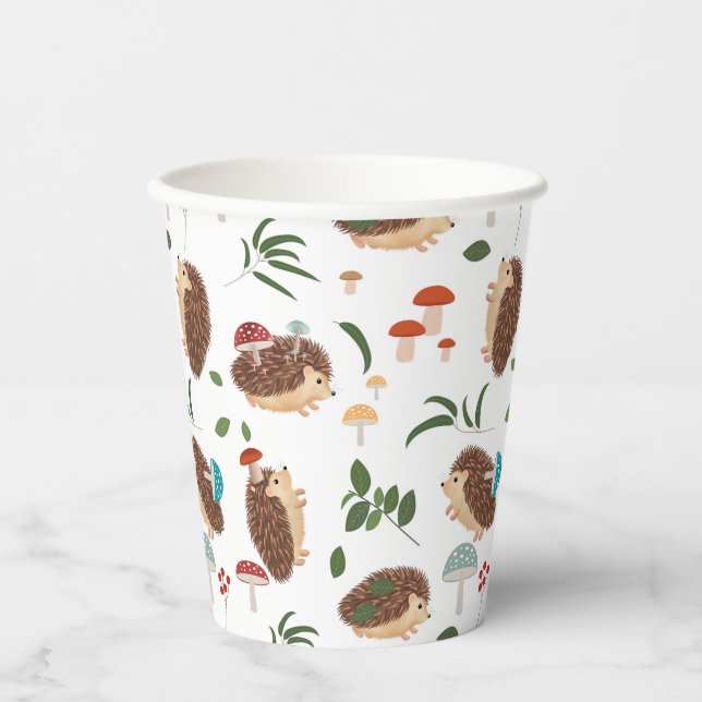 Gobelets En Papier Cute Hedgehog Mushrooms Woodland Forest Animal (Recto)