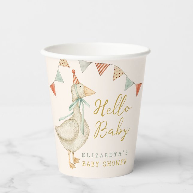 Gobelets En Papier Cute Hello Baby Baby shower de canard (Recto)
