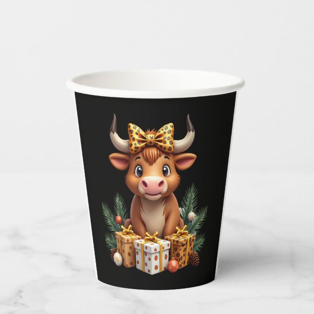 Gobelets En Papier Cute Highland Cow Christmas Santa Highland Cow Lov (Recto)
