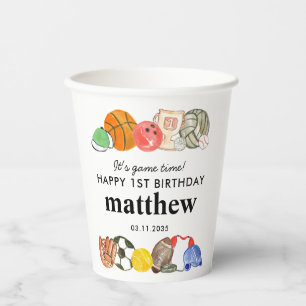 Gobelets En Papier Cute It's Game Time Sports Balls Anniversaire de e