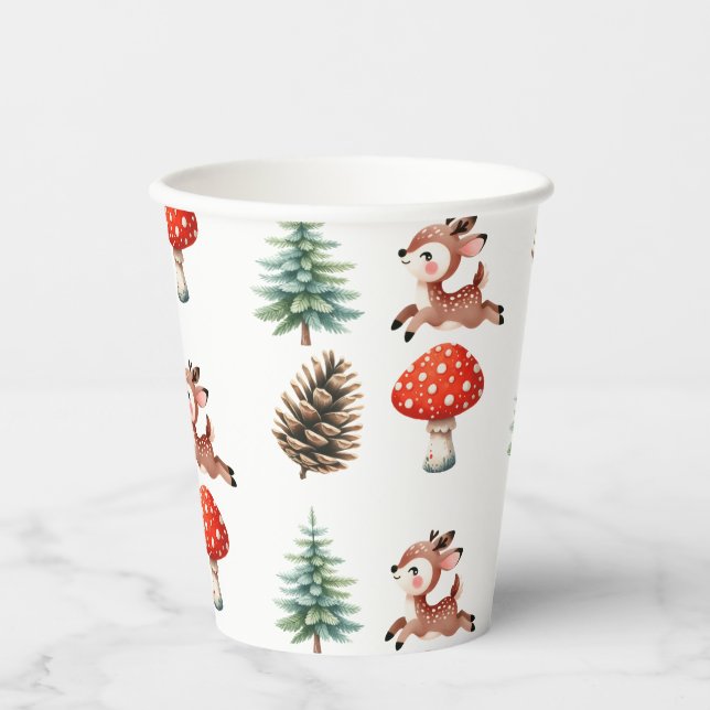 Gobelets En Papier Cute Jumping Baby Reindeer Over Mushroom Christmas (Recto)