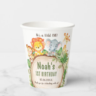 Gobelets En Papier Cute Jungle Animaux Végétation 1er Anniversaire Sa