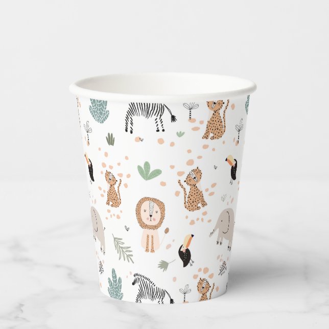 Gobelets En Papier Cute Jungle Rainforest Animaux Motif (Recto)