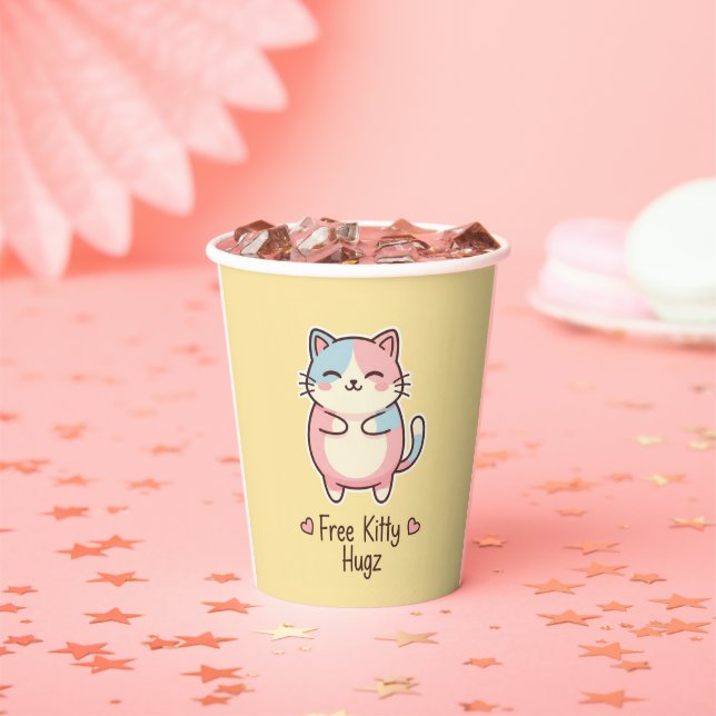 Gobelets En Papier Cute Kawaii Cat Free Kitty Hugz Pastel Party Paper (Insitu)