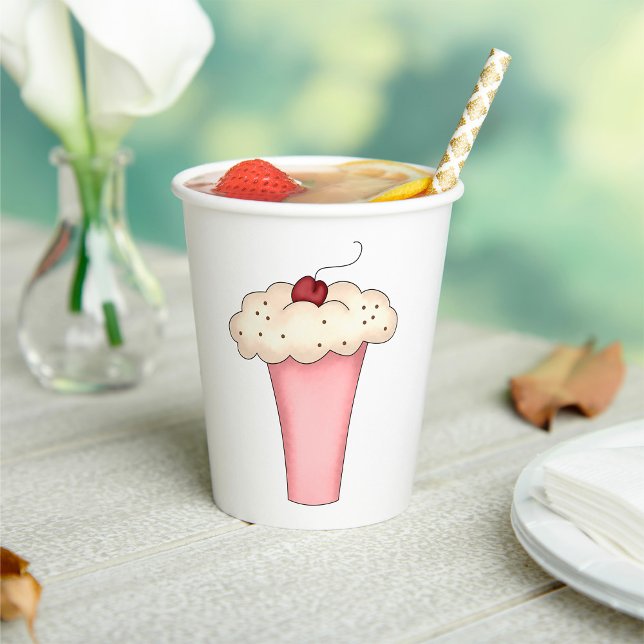 Gobelets En Papier Cute Kawaii Cupcake Milkshake avec cerise (Créateur téléchargé)