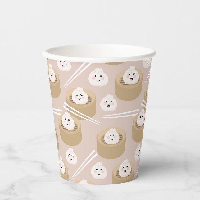 Gobelets En Papier Cute Kawaii Dumplings Baguettes en vapeur (Recto)